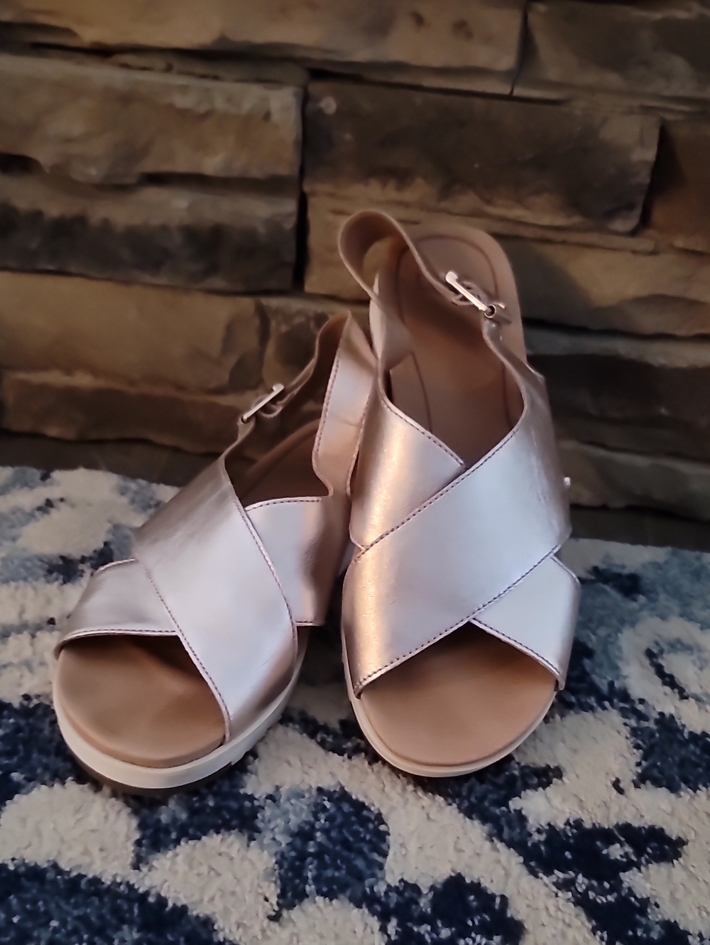 UGG Metallic Rose Gold Crisscross Slingback Sandals